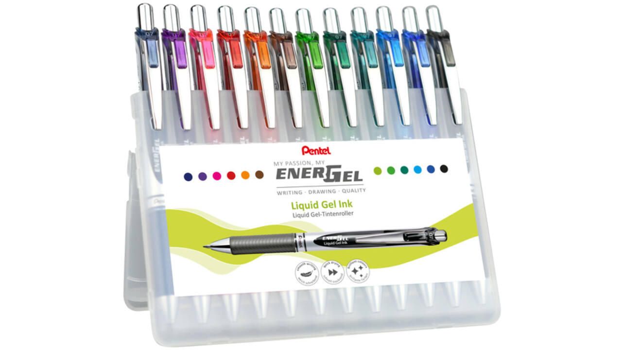 Gelschrijver Pentel BL77 Energel medium assorti etui à 12 stuks