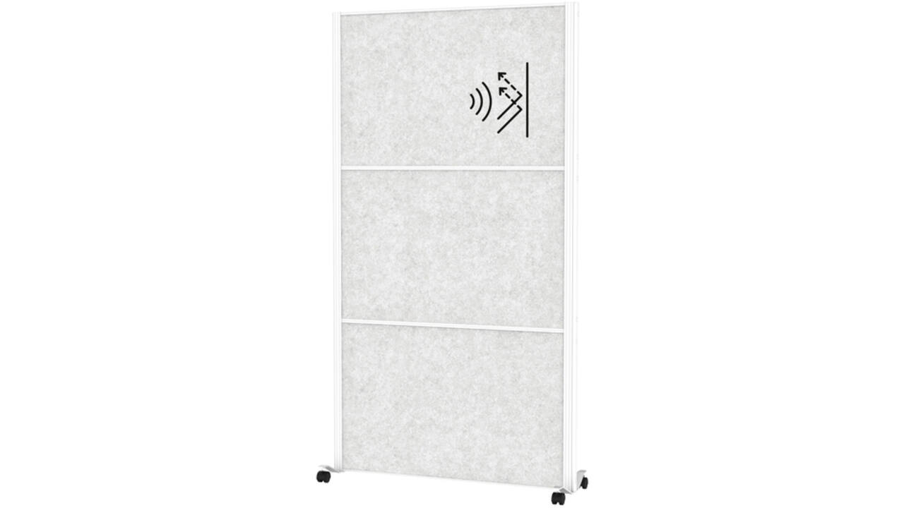Scheidingswand MAUL akoestiek 100x180 3x lichtgrijs wit frame mobiel
