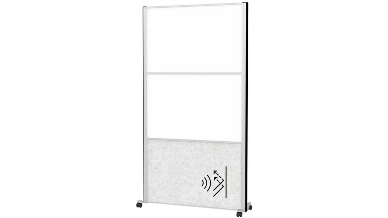 Scheidingswand MAUL akoestiek 100x180 2x whiteb. 1x lichtgrijs alum.frame mobiel
