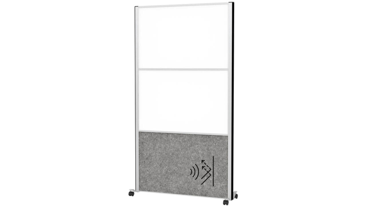 Scheidingswand MAUL akoestiek 100x180 2x whiteb. 1x donkergr alum.frame mobiel