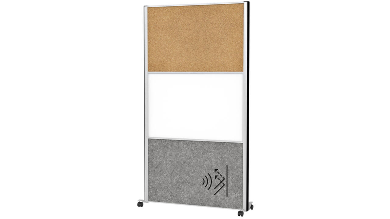 Scheidingswand MAUL akoestiek 100x180 akoest whiteb kurk alum.frame mobiel