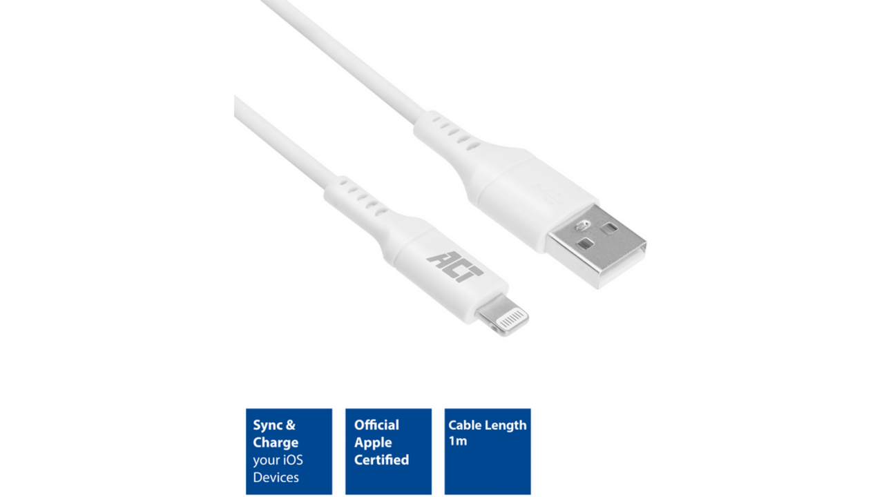 Kabel ACT USB 2.0 naar Lightning laad -en data 1 meter