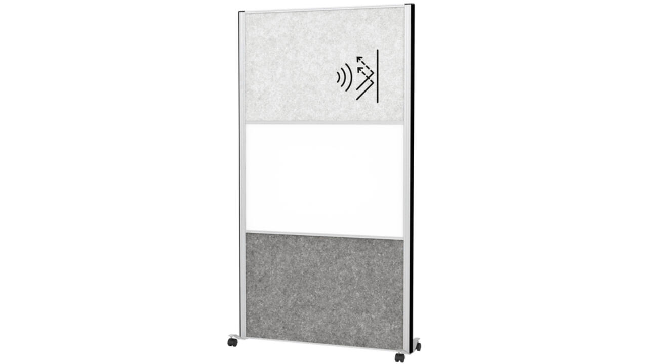 Scheidingswand MAUL akoestiek 100x180 licht- donkergrijs whiteb alum.frame mobiel