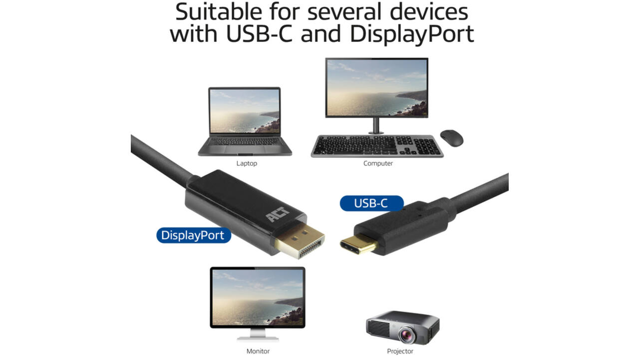 Kabel ACT USB-C naar Displayport 60Hz 2 meter