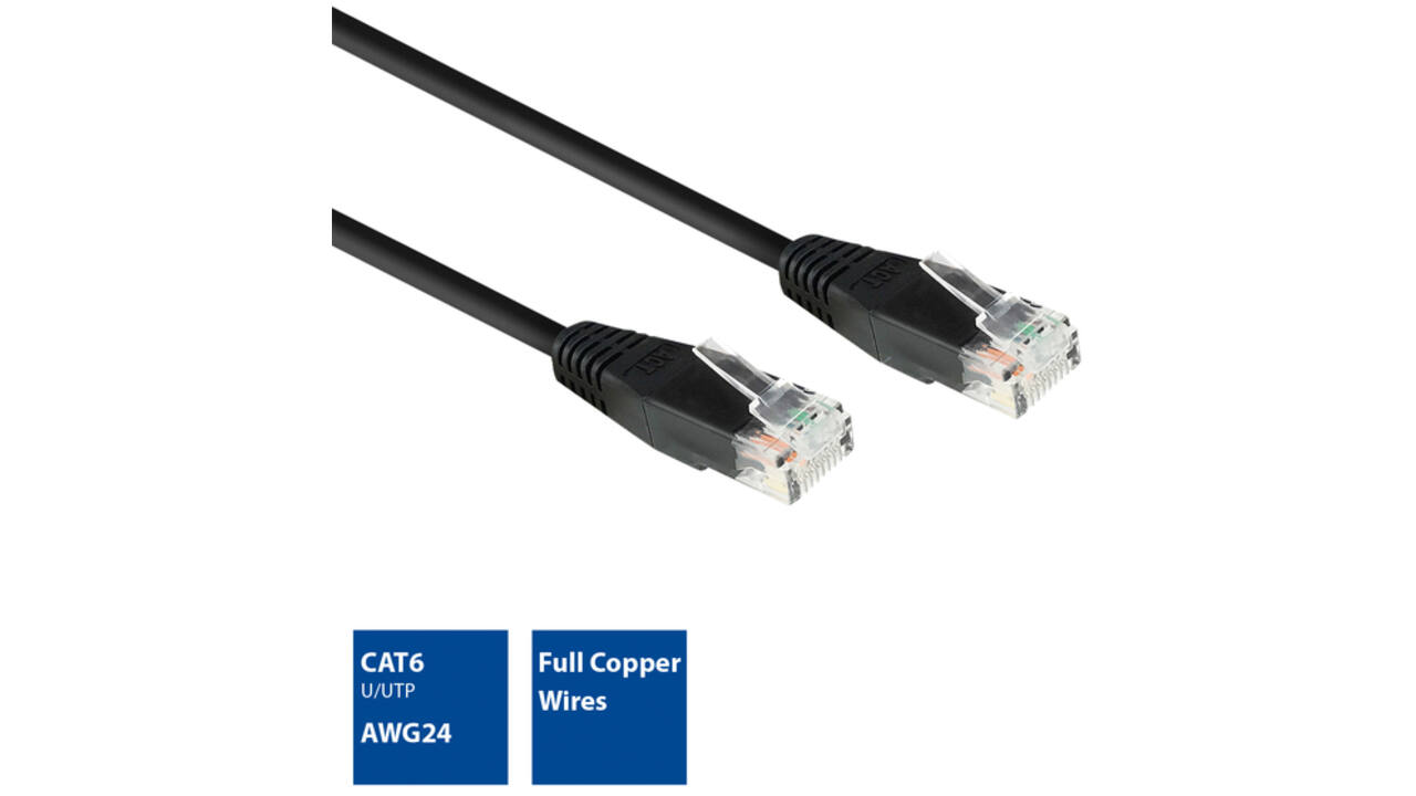 Kabel ACT CAT6 Network koper 0.9 meter zwart
