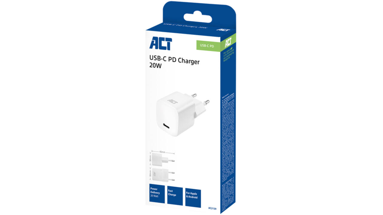 Oplader ACT compact met Powerdelivery 20W wit