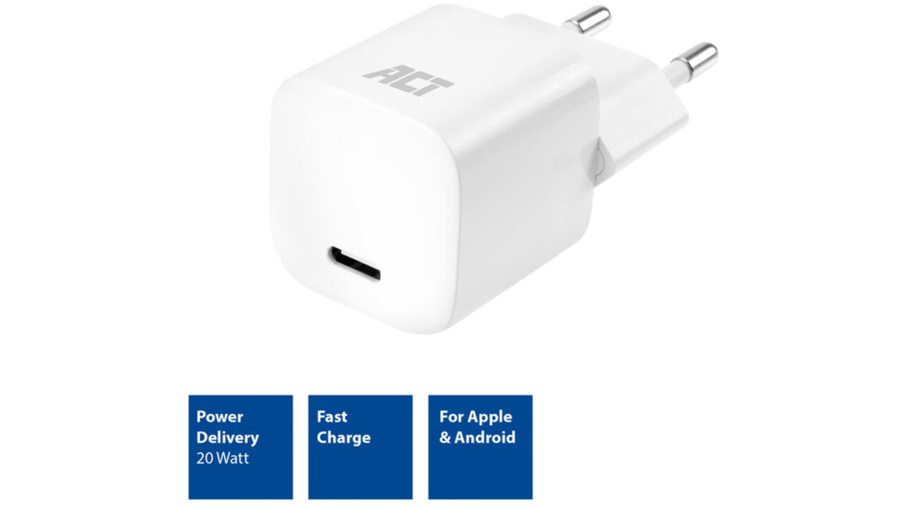 Oplader ACT compact met Powerdelivery 20W wit