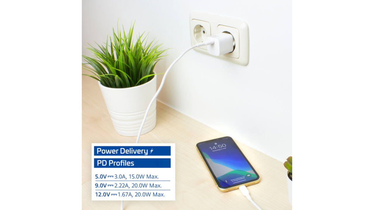Oplader ACT compact met Powerdelivery 20W wit