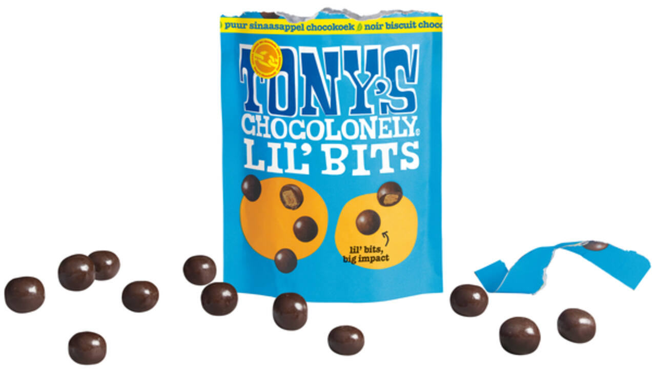 Chocolade Tony's Chocolonely Lil'Bits puur chocokoek sinaasappel 120 gram