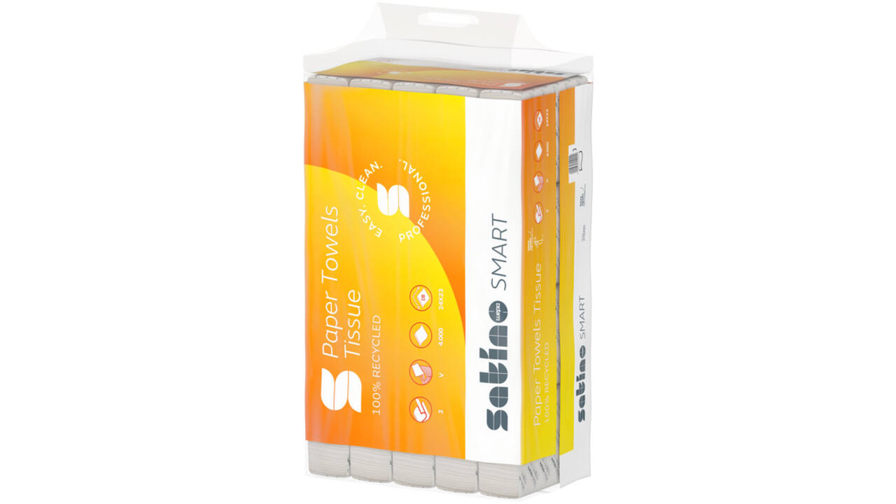 Handdoek Satino Smart PT3 V-vouw 2-laags 240x230mm 20x200vel wit 276490