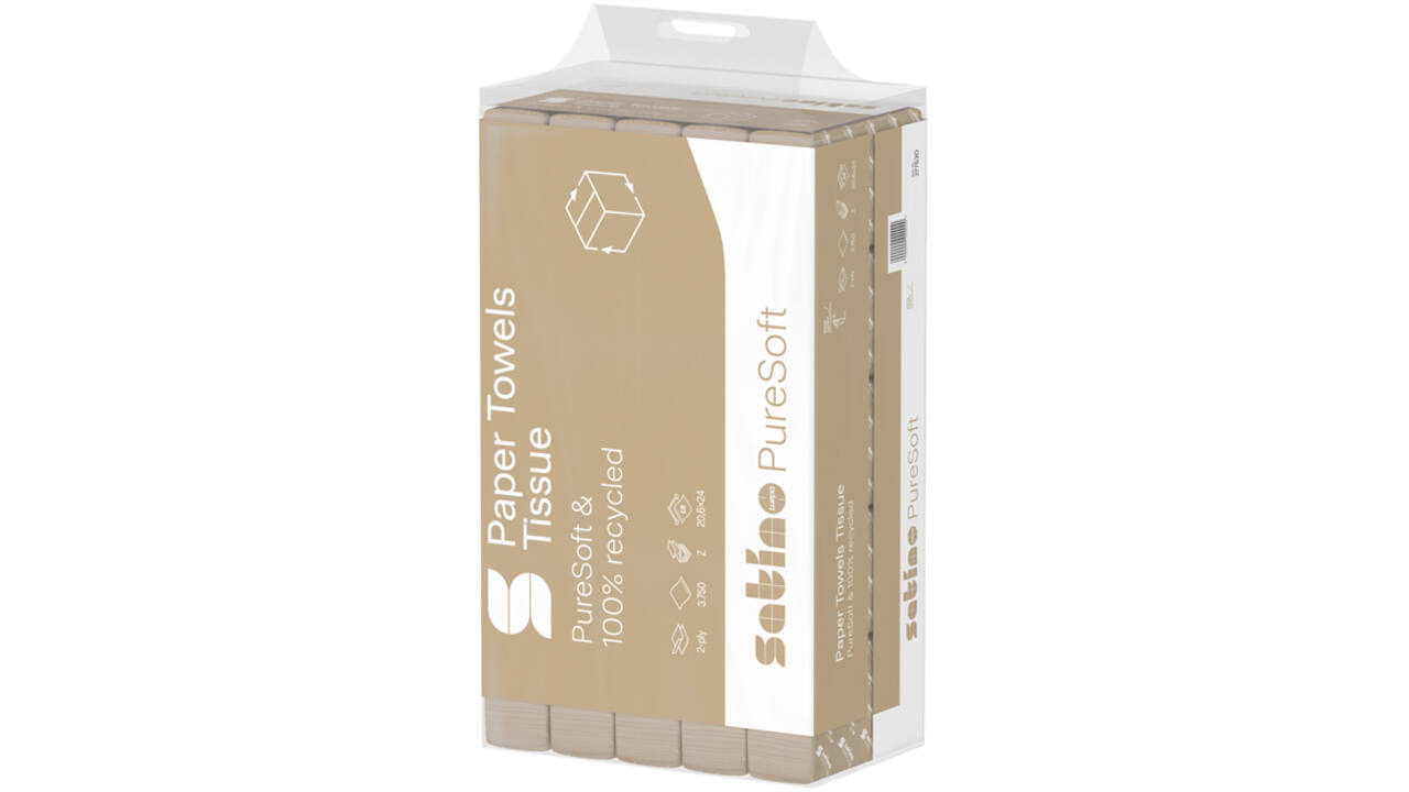 Handdoek Satino PureSoft PT2 Z-vouw 2-laags 206x240mm 25x150vel naturel 277530