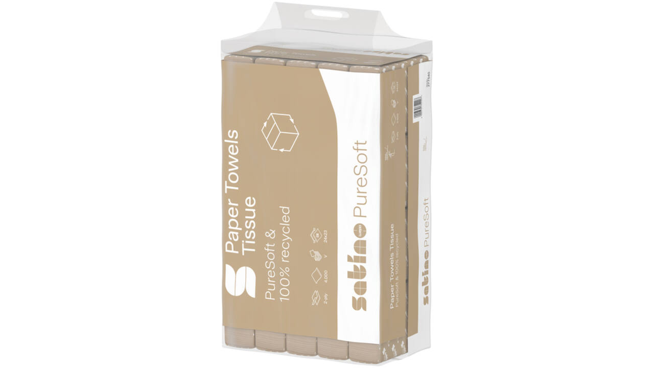 Handdoek Satino PureSoft PT3 V-vouw 2-laags 240x230mm 20x200vel naturel 277540