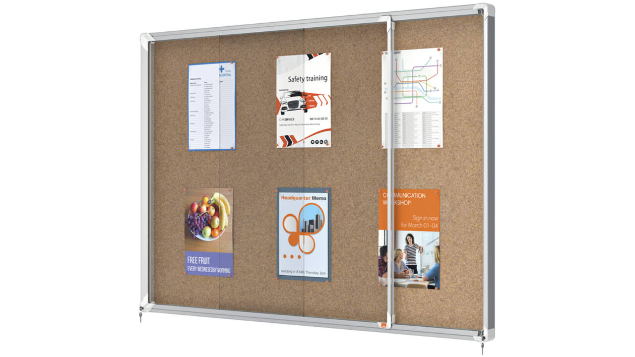 Binnenvitrine Nobo Premium Plus 18x A4 schuifdeur kurk