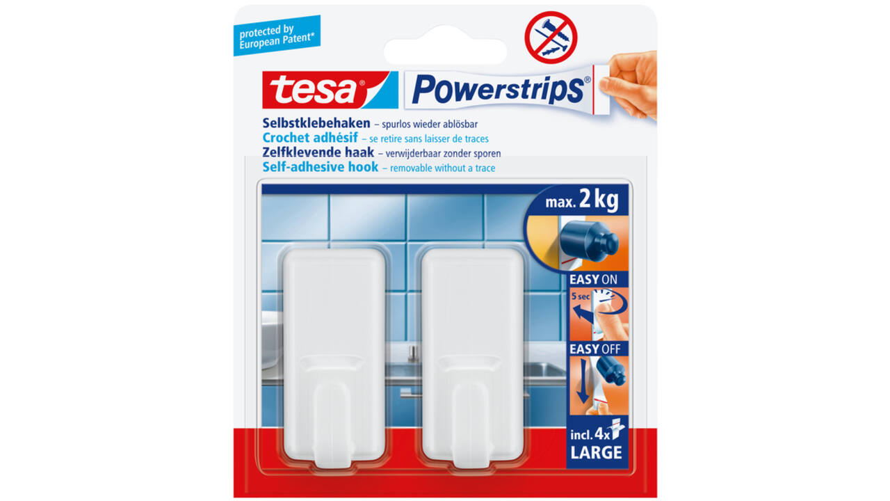 Haken tesa Powerstrips® LARGE Classic zelfklevend verwijderbaar wit 2 stuks