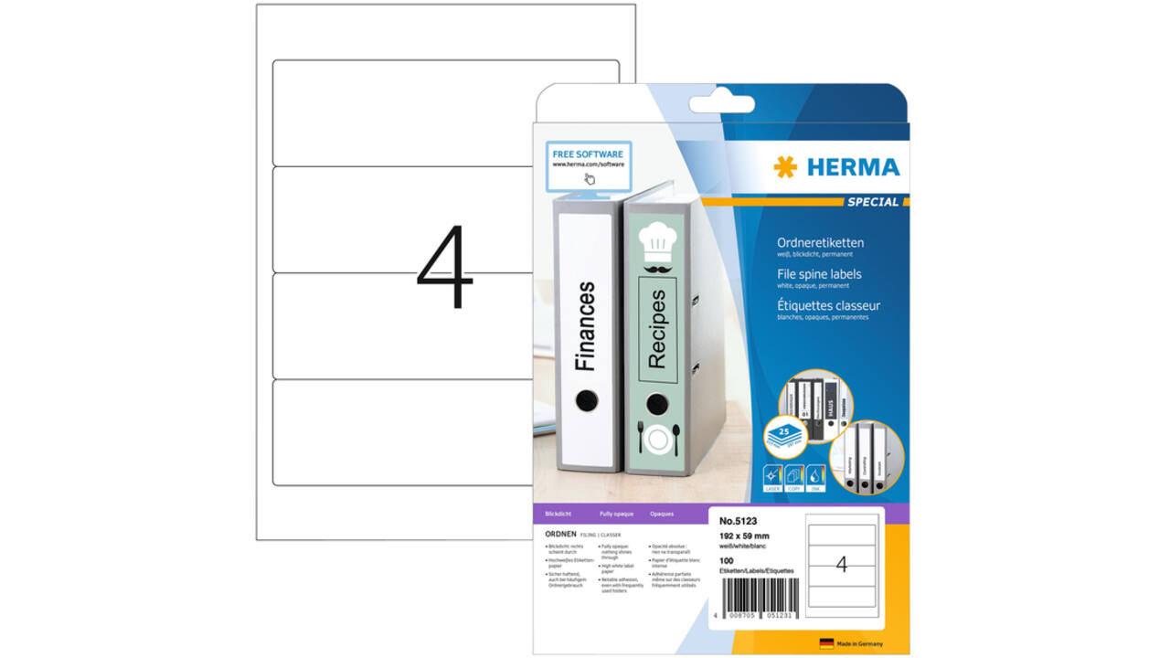 Rugetiket HERMA 5123 192x59mm zelfklevend wit 100 etiketten