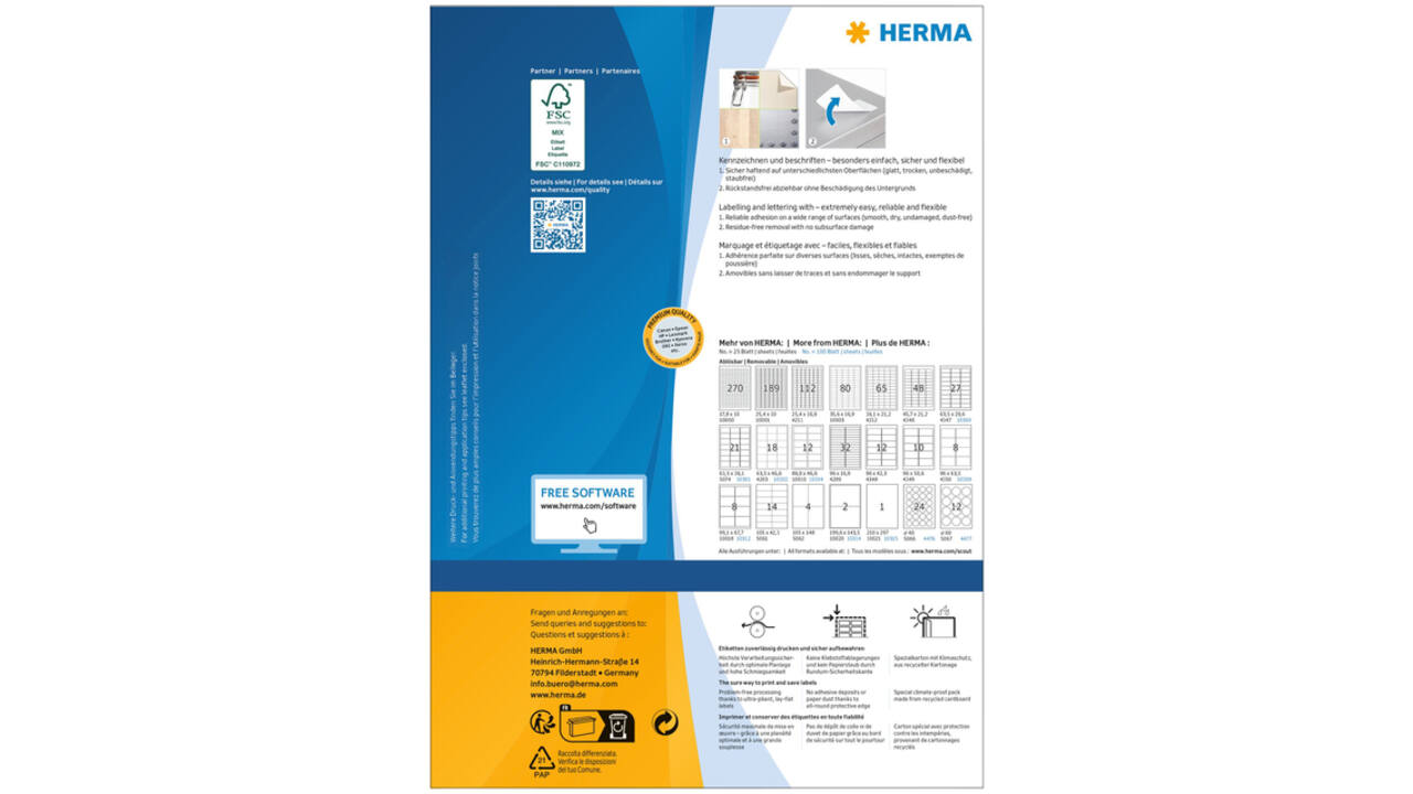 Etiket HERMA 10300 63.5x29.6mm verwijderbaar wit 2700 etiketten