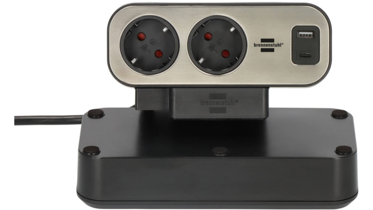 Stekkerdoos Brennenstuhl bureau Estilo 10 voudig inclusief 1 USB C, 1 USB A, 2 meter zilver/zwart