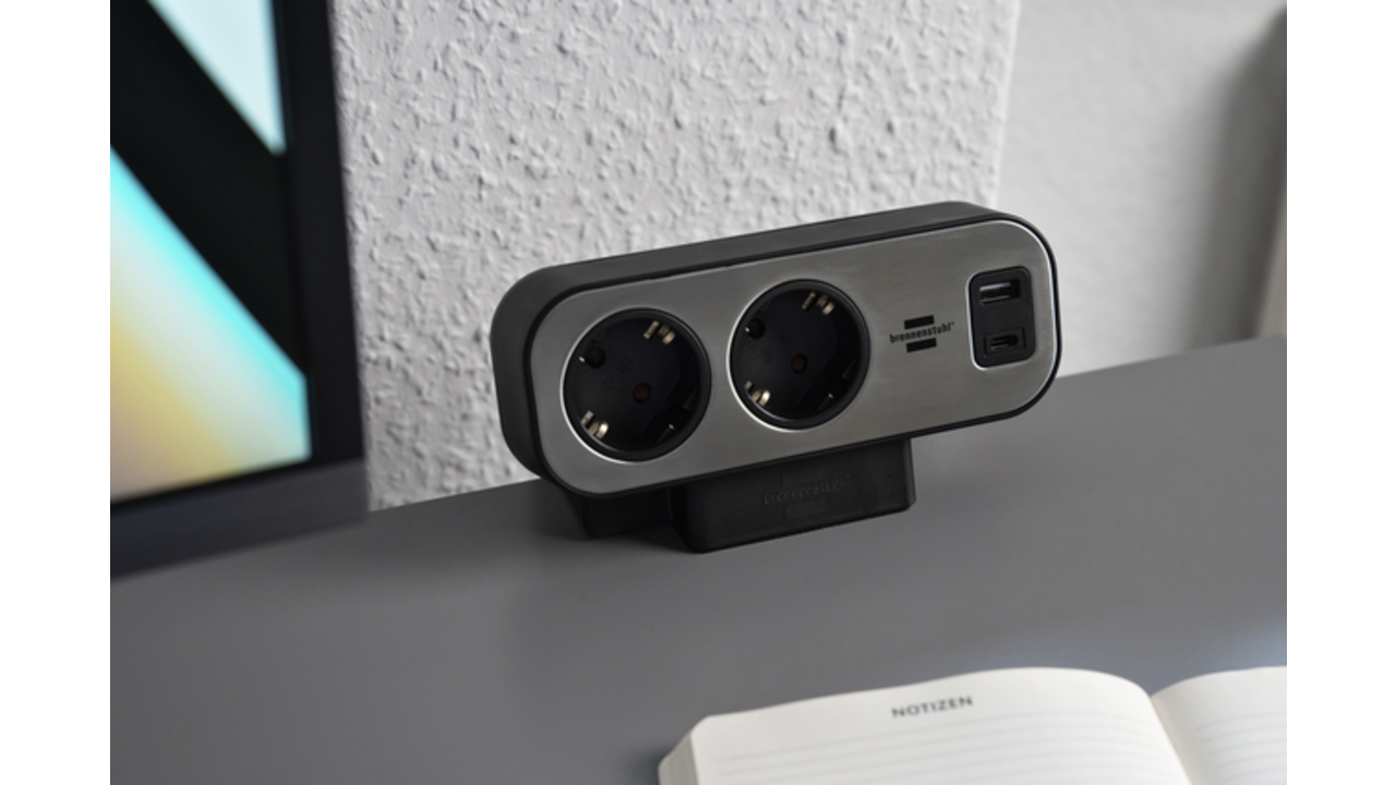 Stekkerdoos Brennenstuhl bureau Estilo 10 voudig inclusief 1 USB C, 1 USB A, 2 meter zilver/zwart