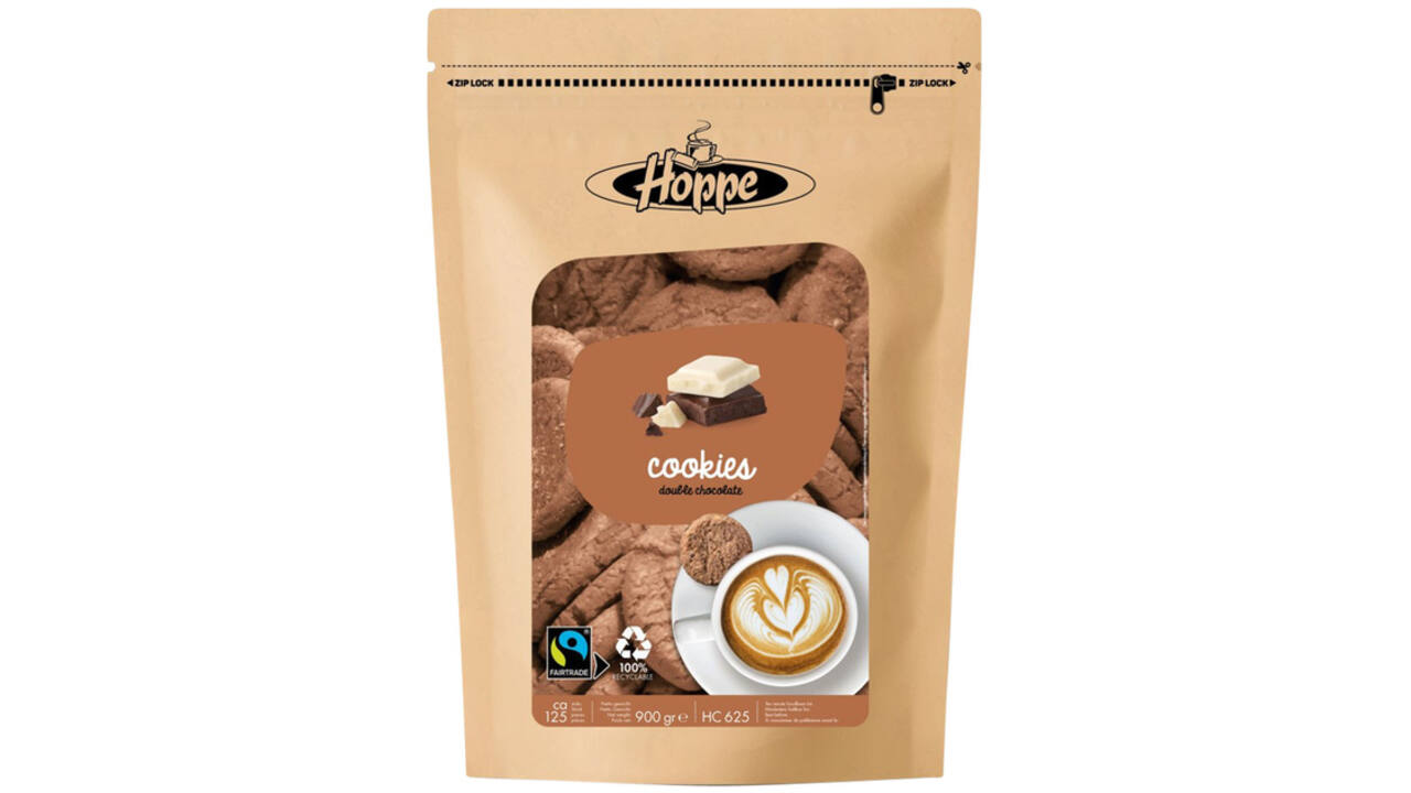 Koekjes Hoppe Cookies fairtrade double chocolate circa 125stuks
