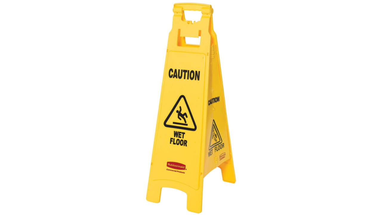 Waarschuwingsbord Rubbermaid vierzijdig Engels 97cm geel