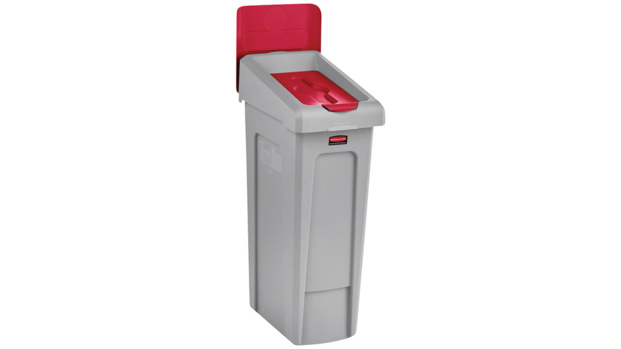 Deksel Rubbermaid Slim Jim Recyclestation gesloten rood