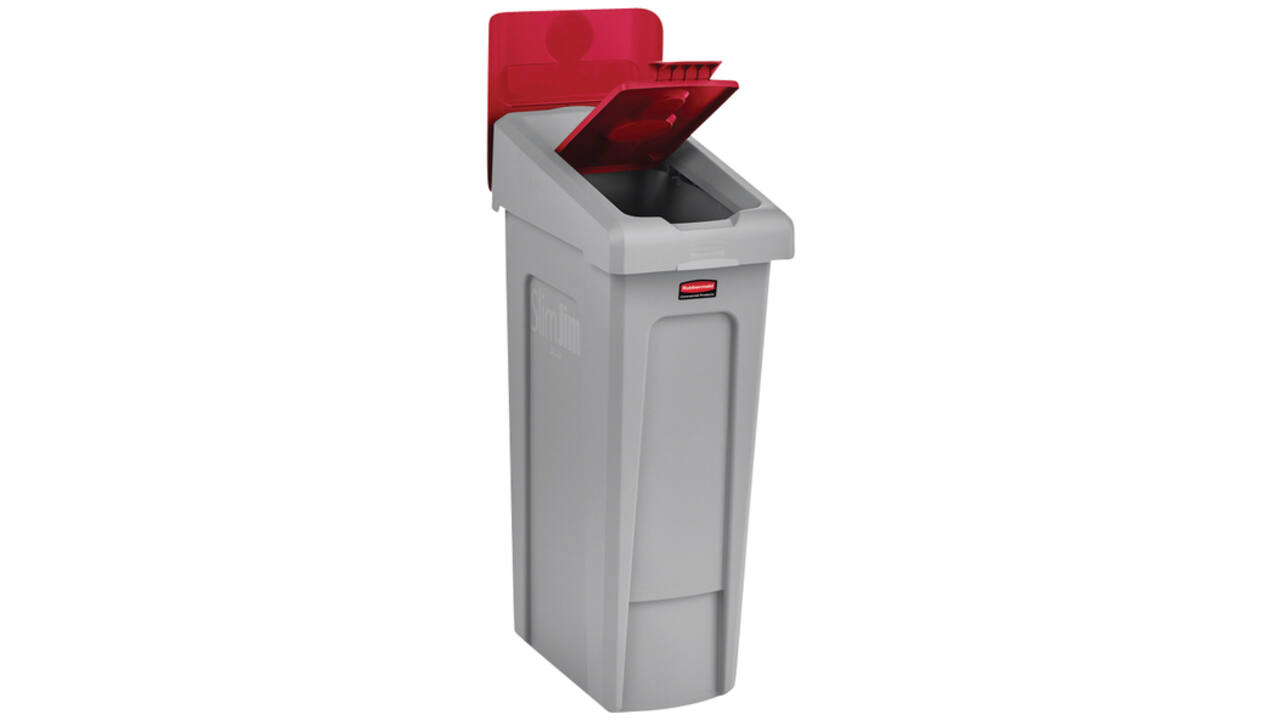 Deksel Rubbermaid Slim Jim Recyclestation gesloten rood