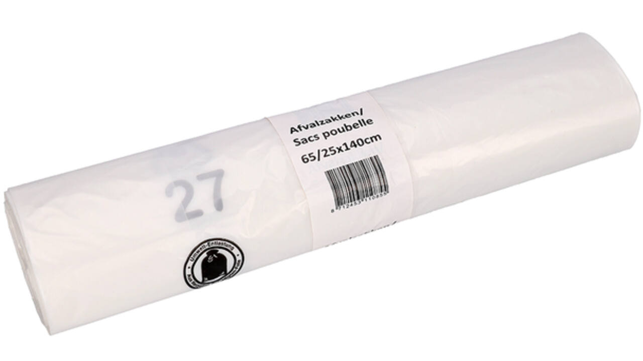 Afvalzak Cleaninq 65/25x140cm HDPE recycled T25 240L transparant