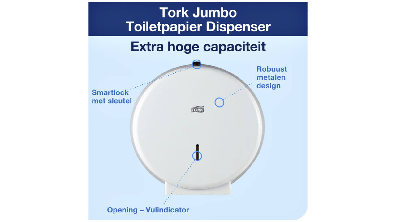 Toiletpapierdispenser Tork Jumbo T1 metaal wit 246040