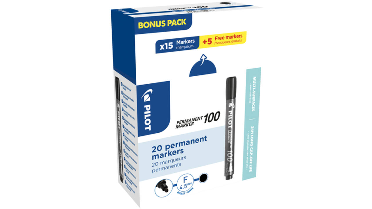 Viltstift PILOT 100 rond fijn zwart doos à 15+5 gratis