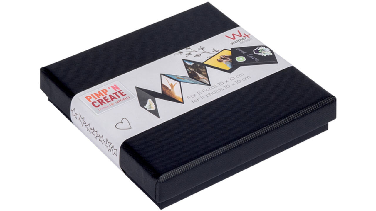 Leporello box walther design 11 foto's formaat 10x10 cm zwart