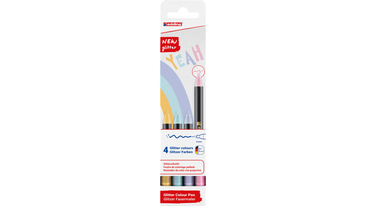 Fineliner edding 1200 fijn glitter pastel assorti set à 4 stuks