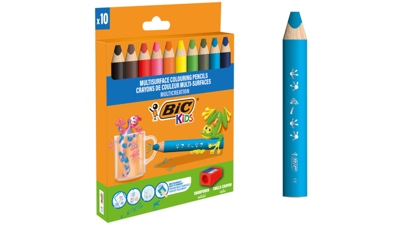 Kleurpotloden BicKids Multi Surface inclusief puntenslijper assorti pak à 10 stuks