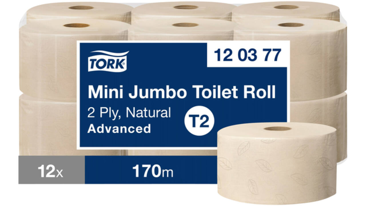 Toiletpapier Tork Mini Jumbo T2 Advanced 2-laags 170mtr natural 120377