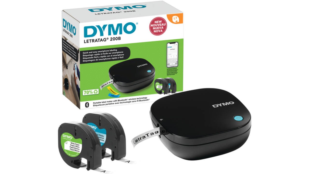 Labelprinter Dymo LetraTag 200B draagbaar bluetooth 12mm zwart promopack