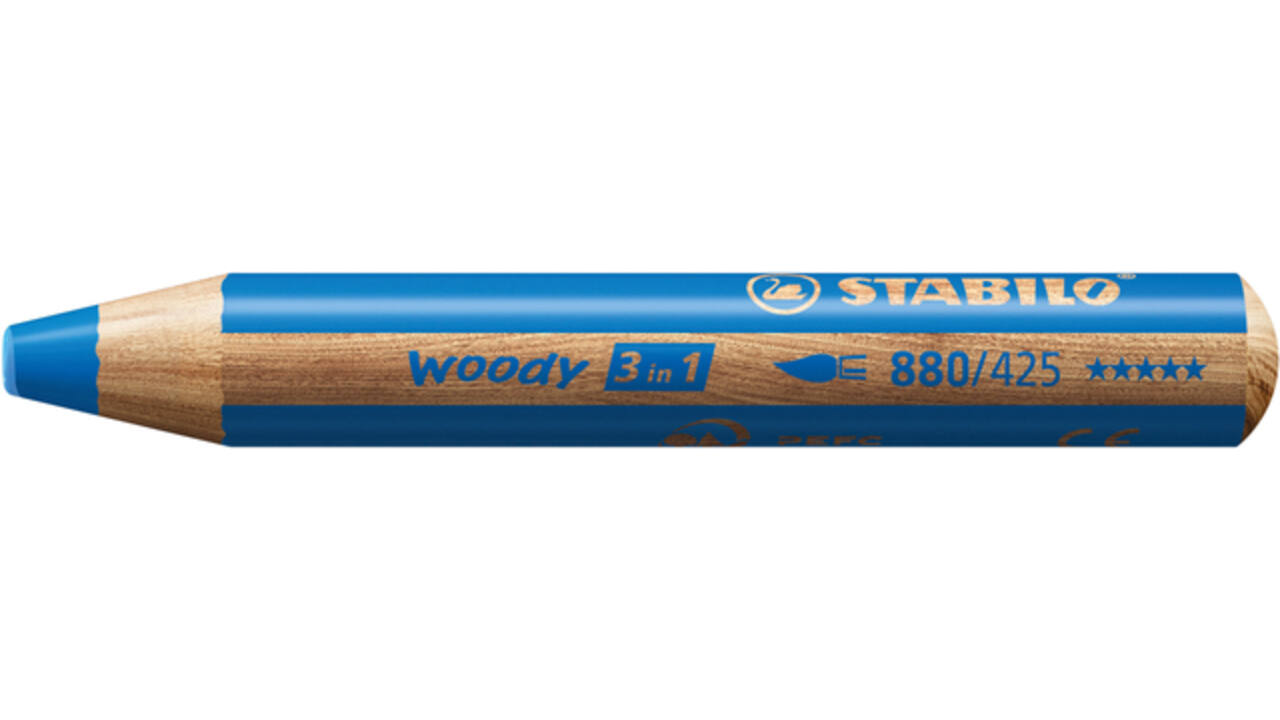 Kleurpotloden STABILO 880 woody 3 in 1 multitalent middelblauw