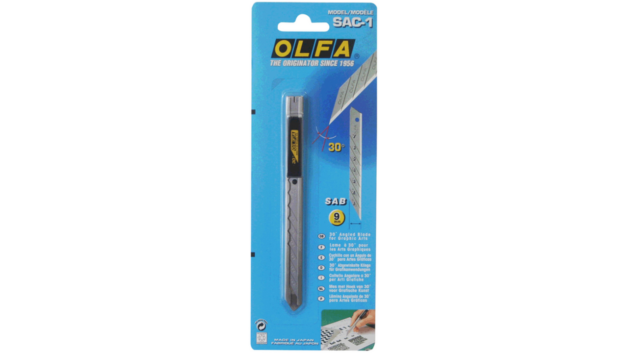 Snijmes Olfa SAC-1 9mm met metalen houder blister à 1 stuk