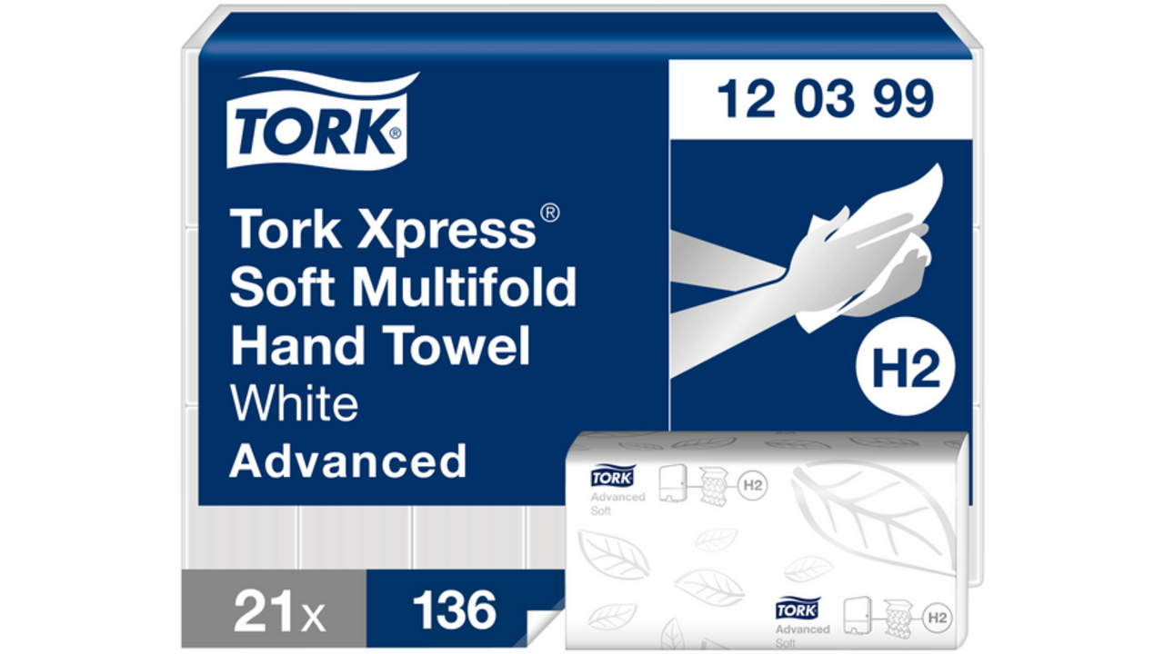 Handdoek Tork Xpress H2 Multifold advanced 2-laags wit 120399