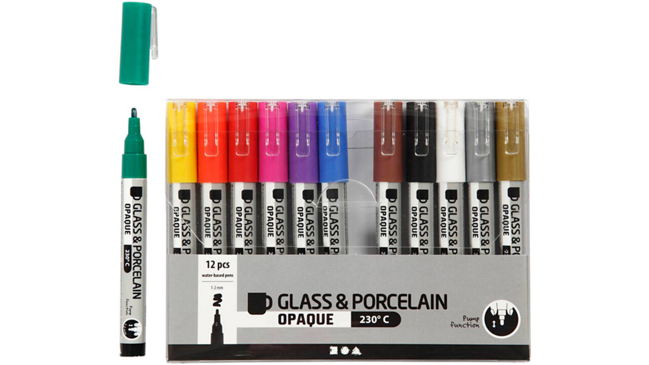 Glas- & Porseleinstiften Creativ Company 1-2mm set à 12 kleuren