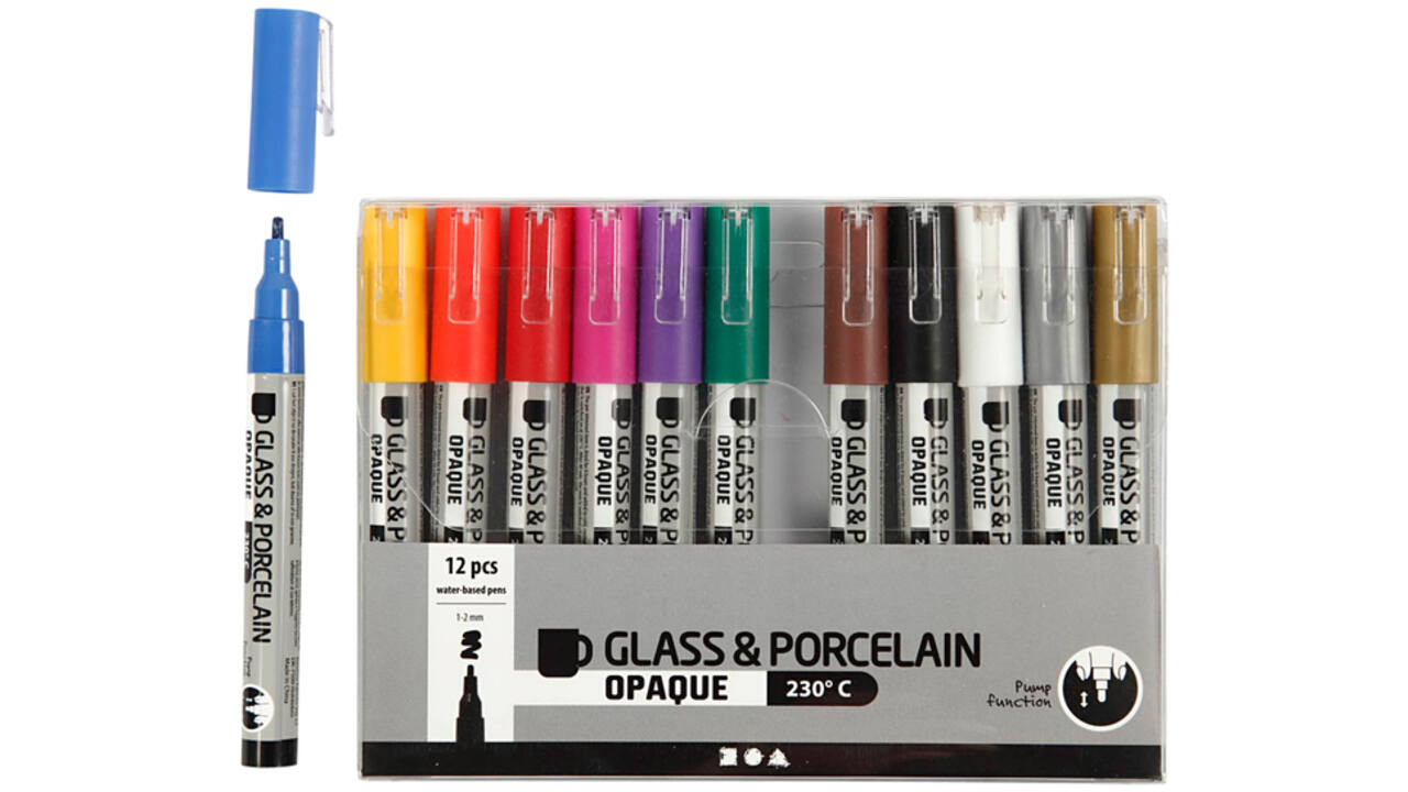 Glas- & Porseleinstiften Creativ Company 1-2mm set à 12 kleuren