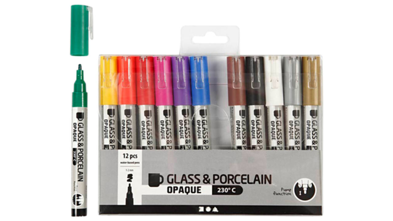 Glas- & Porseleinstiften Creativ Company 1-2mm set à 12 kleuren