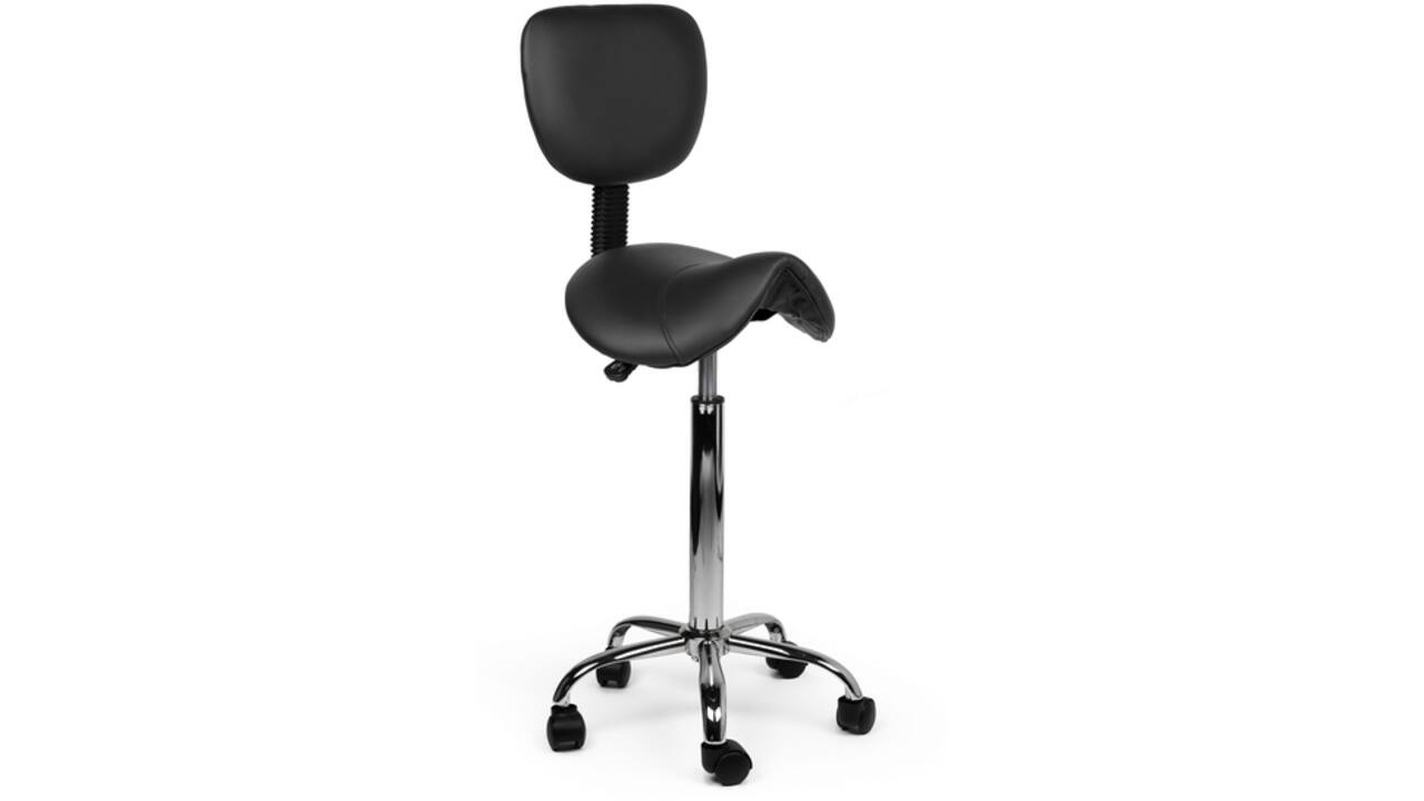 Zadelkruk Office rugleuning hoog harde wielen zw