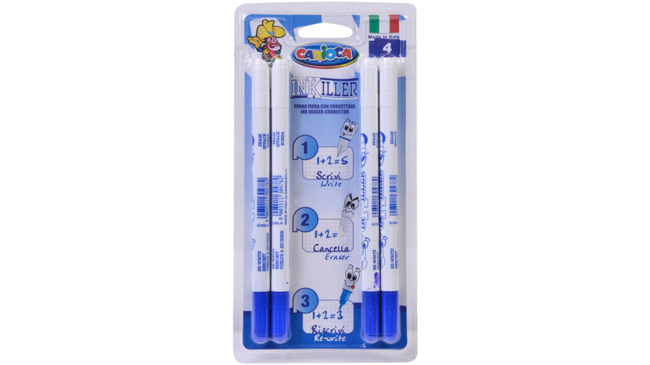 Viltstift Carioca Inkiller met wisser set à 4 stuks
