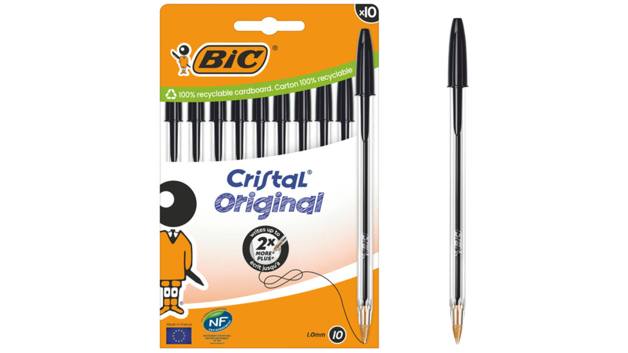 Balpen Bic Cristal medium zwart blister à 10 stuks