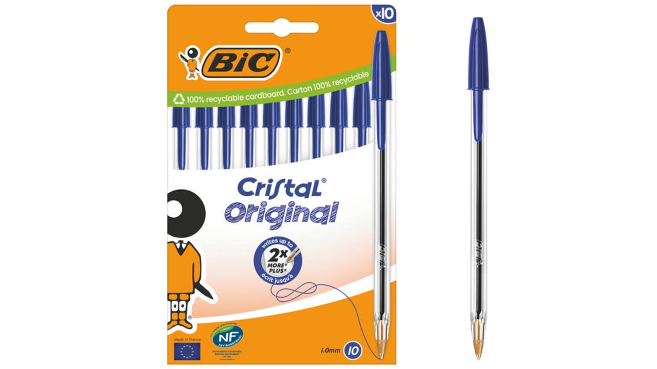Balpen Bic Cristal medium blauw blister à 10 stuks