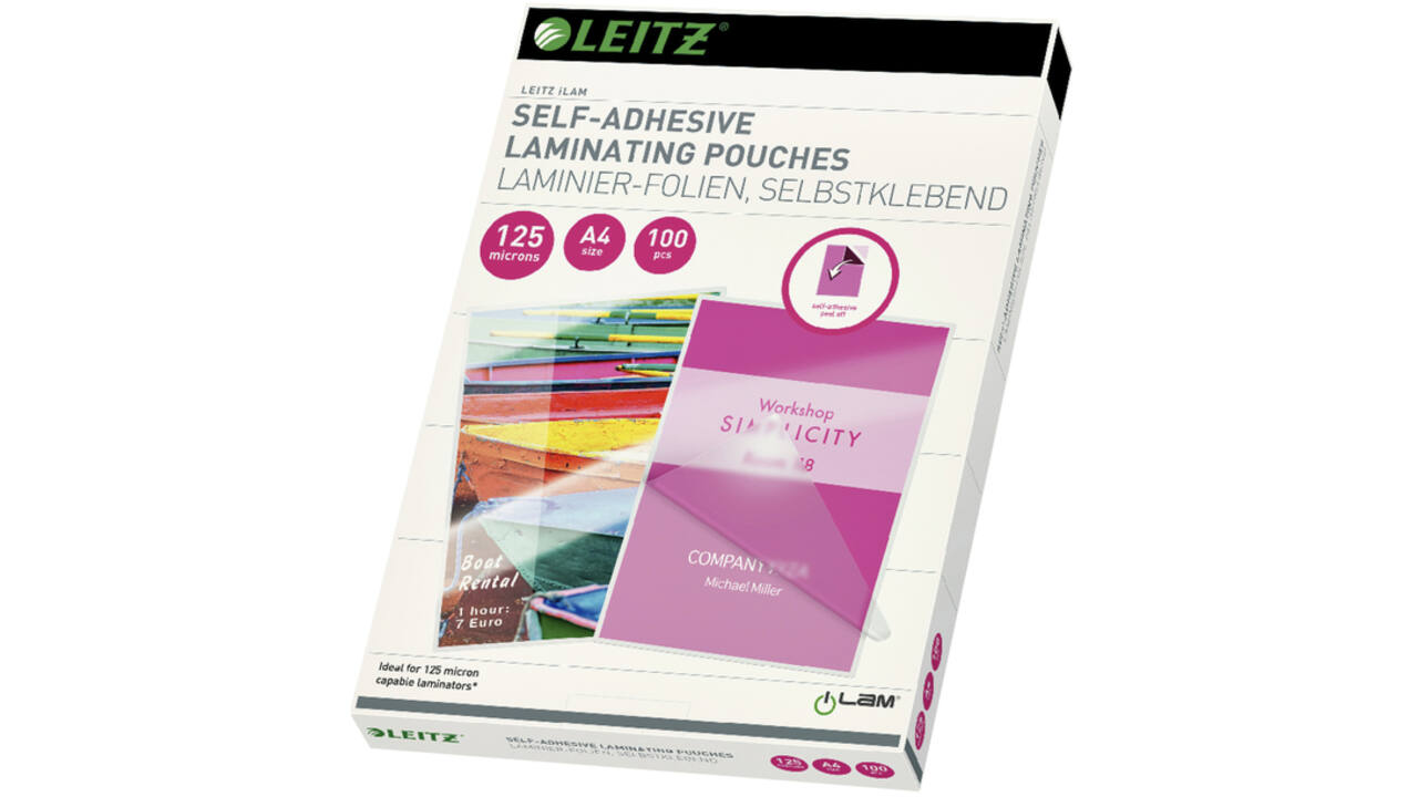 Lamineerhoes Leitz iLAM A4 zelfklevend 2x125micron EVA 100 stuks