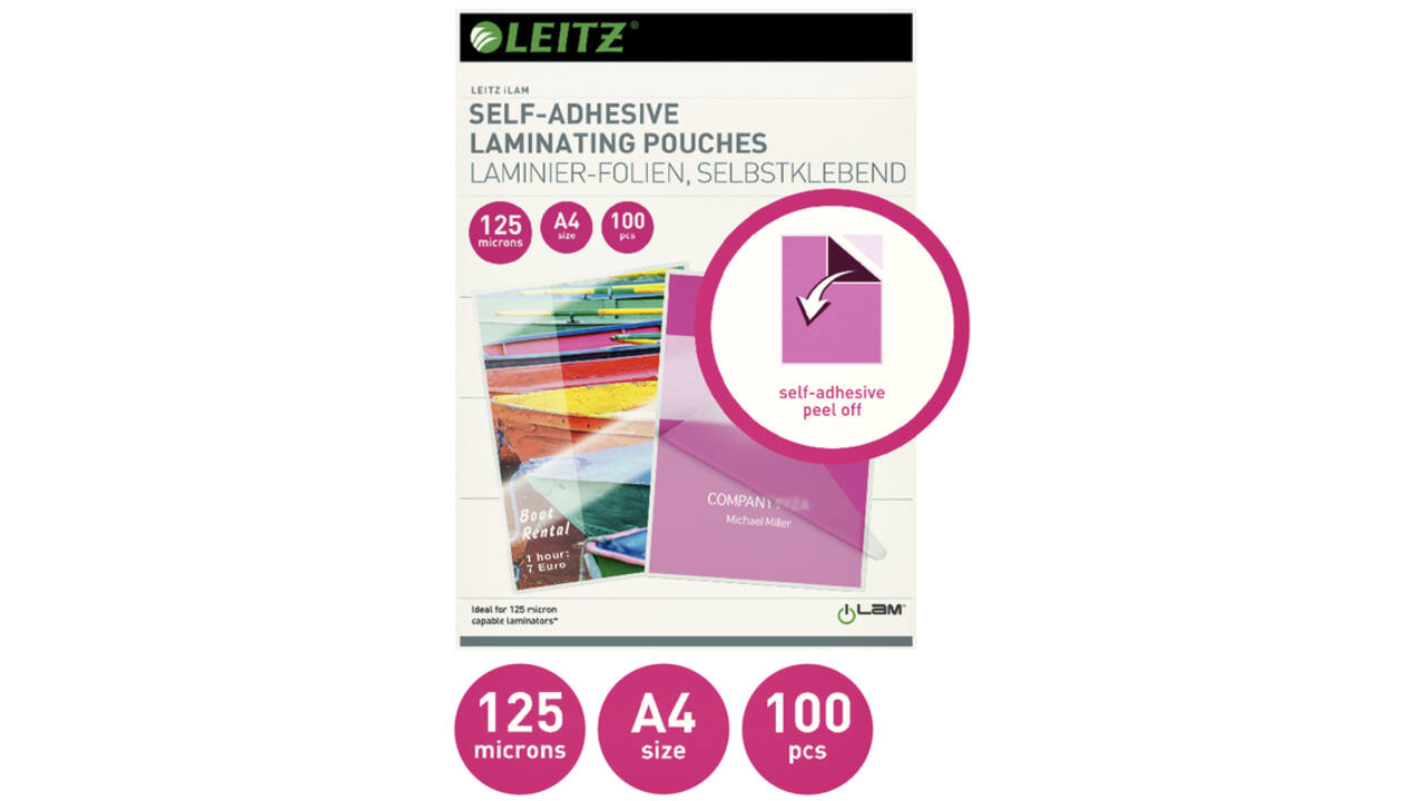Lamineerhoes Leitz iLAM A4 zelfklevend 2x125micron EVA 100 stuks