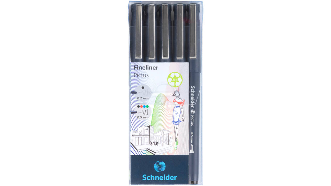 Fineliner Schneider Pictus assorti etui à 5 stuks