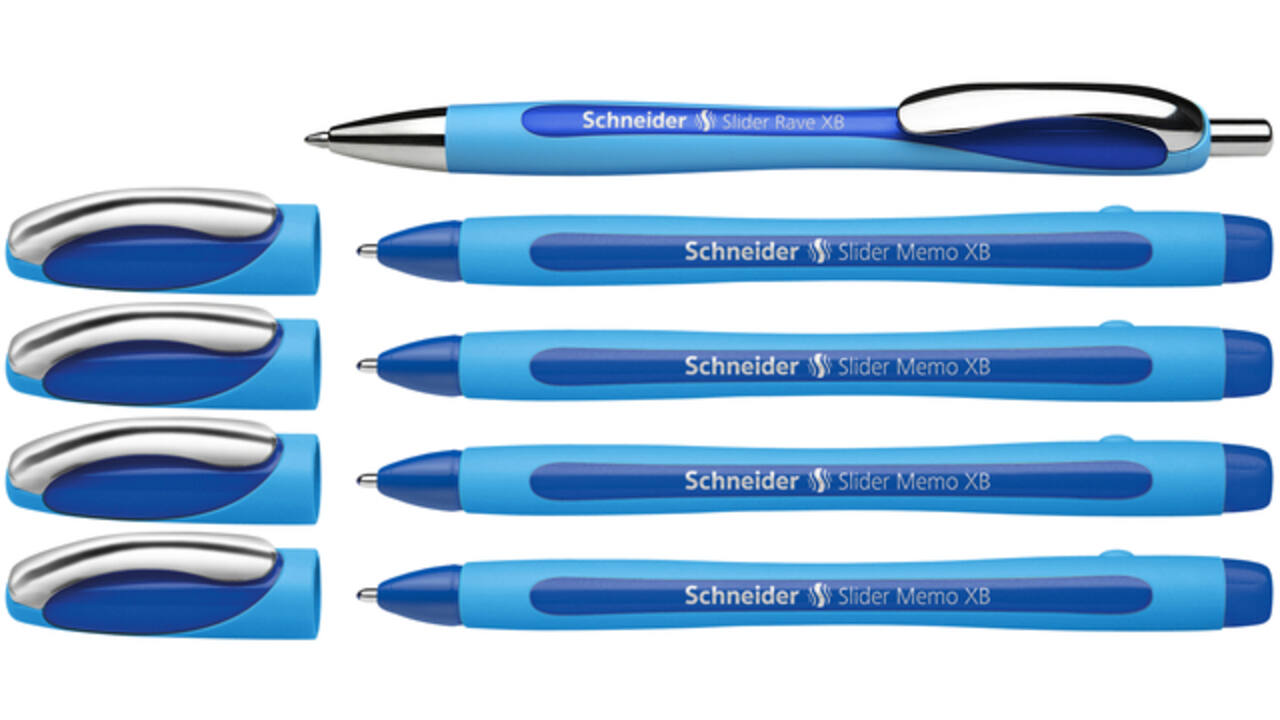 Balpen Schneider Slider Memo XB blauw 4st + 1 gratis Slider balpen