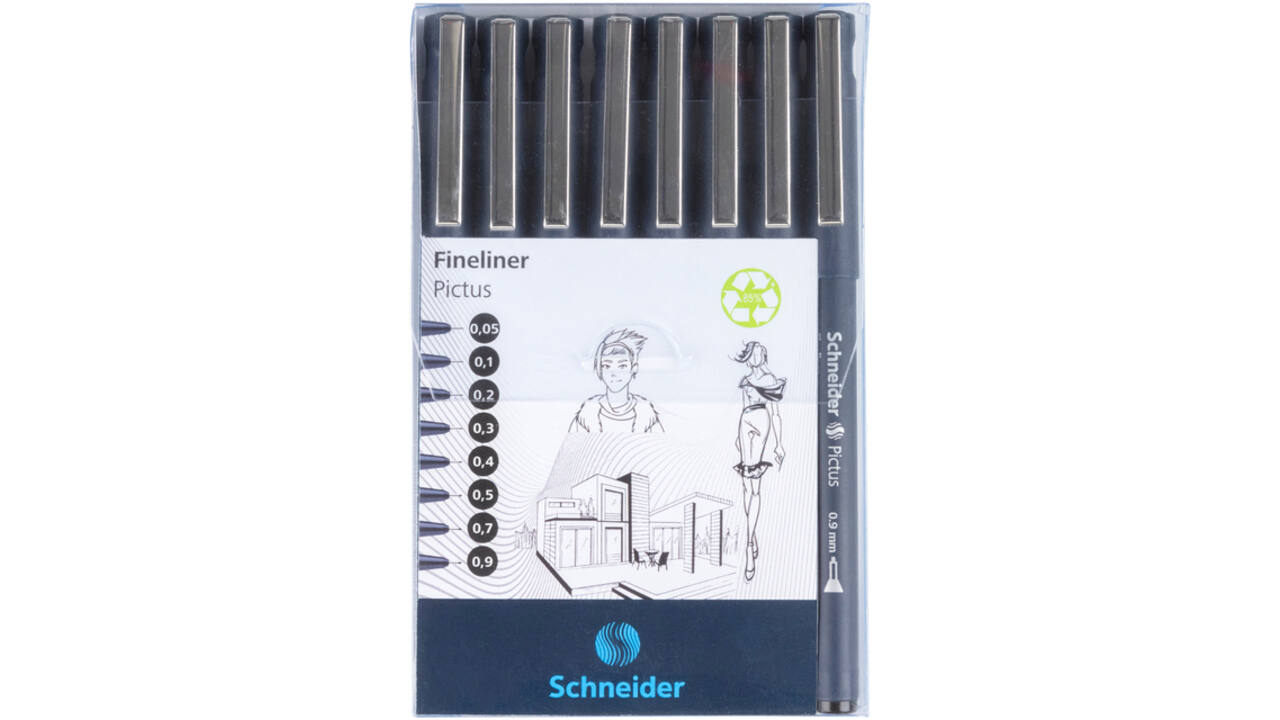 Fineliner Schneider Pictus zwart etui à 8 stuks