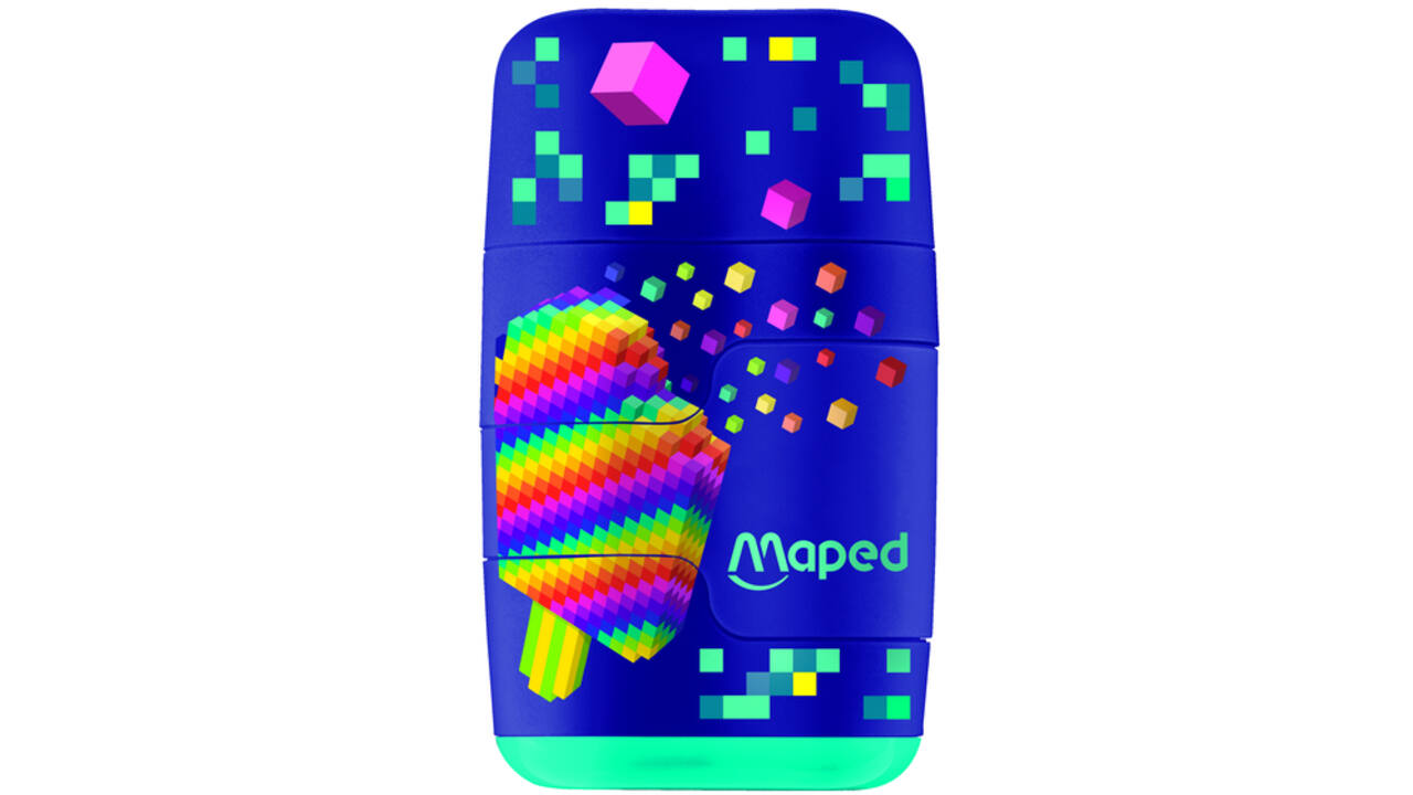 Puntenslijper Maped Pixel Party Connect 2-gaats met gum display à 20 stuks